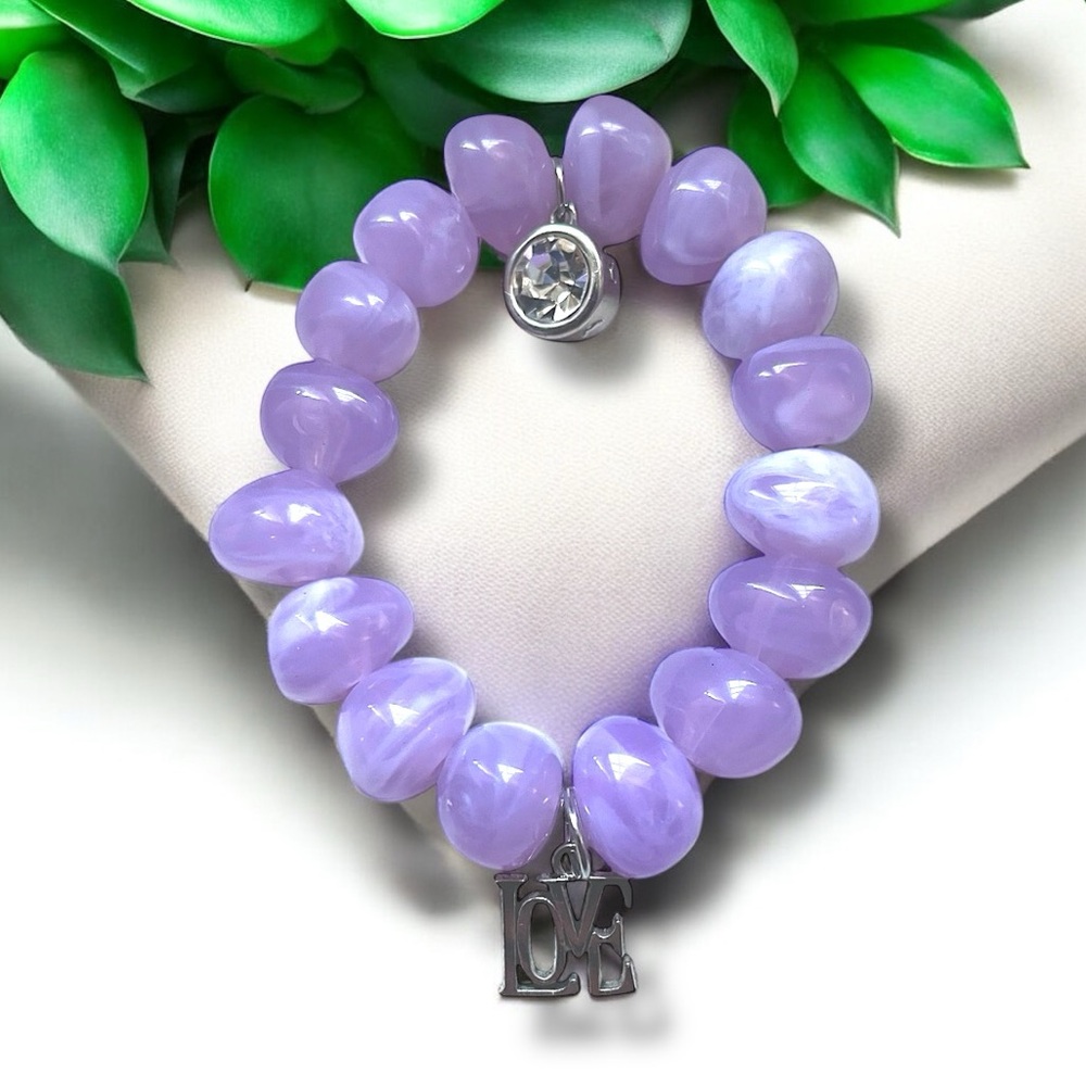 Chic Pink Beaded Bracelet with Love Charm